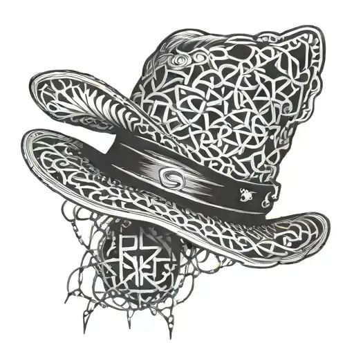 A Cowboy Hat With Intricate Geometric Patterns Intertwined With Barbed Wire