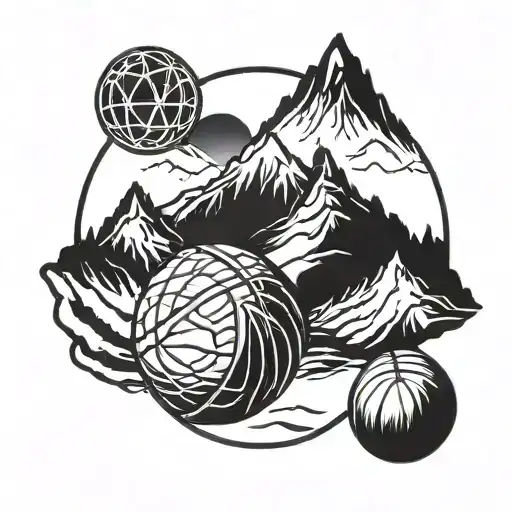 A Basketball With Intricate Mountain And Dog Patterns Woven Into The Design
