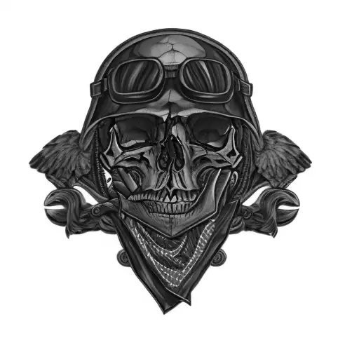 A Skull With A Bandana And Wings