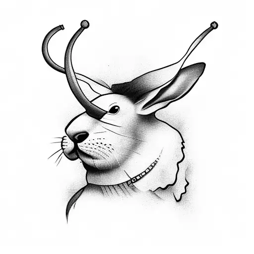 A Monochrome Tattoo Of Bad Bunny Performing On A Stage With Musical Notes Swirling Around Him