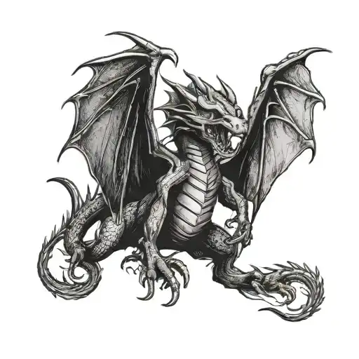 Little Black Dragon With Pentagram On Forehead In Fighting Stance Breathing Fire