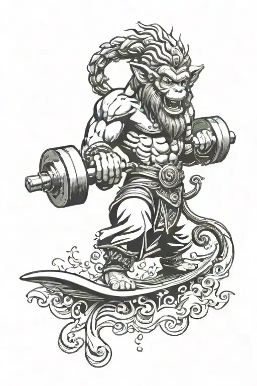 Monkey King Surfing And With Dumbbells For Shoulder