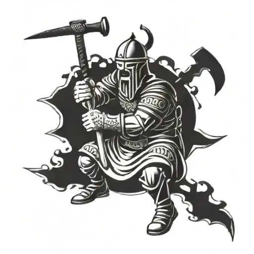 2D Slavic Warrior Make A Strike With A Hammer