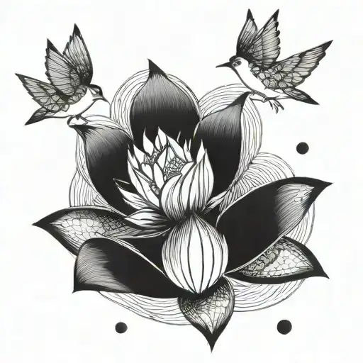 Lotus Releasing Birds Flying Away