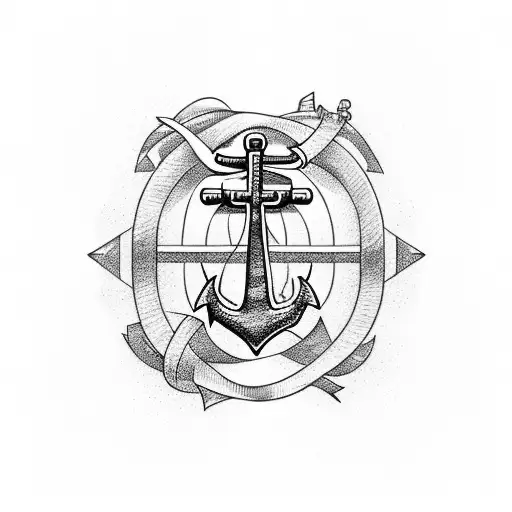 Hour Glass With Anchor And Waves