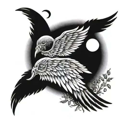 Angels Wings With Moon Cycle In The Middle