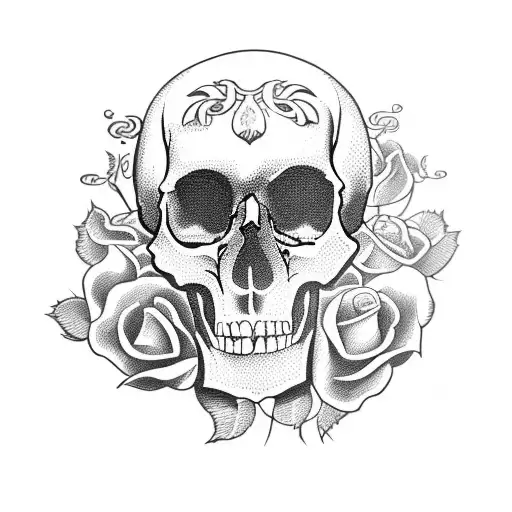 A Skull Wearing A Crown Made Of Roses And Surrounded By Open Books