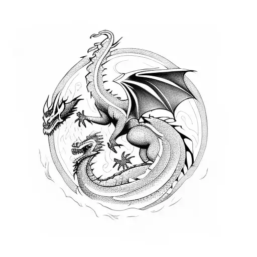 Dragon And Wolf With Fire And Water