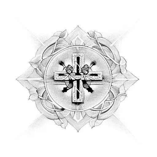 Christian Cross With Cherry Blossoms