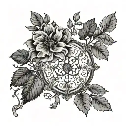 Combine Aclassic Revolverwith Atraditionalfamily Tree In Ablackwork Style