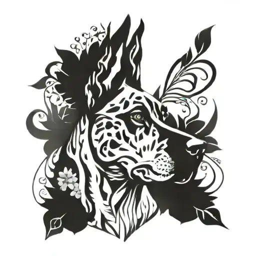 A Majestic Great Dane Portrait Surrounded By Swirling Art Patterns And Elements Of Nature