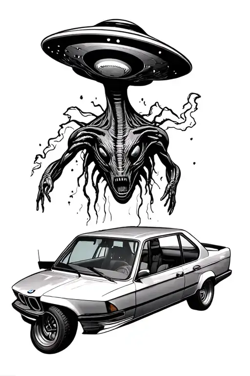 Alien Ufo Abducting Bmw Car