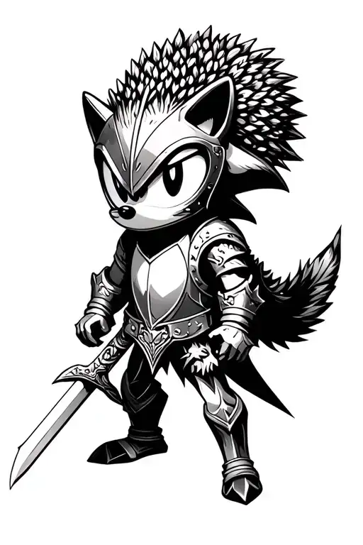 Hedgehog Knight In A Closed Helmet With A Sword