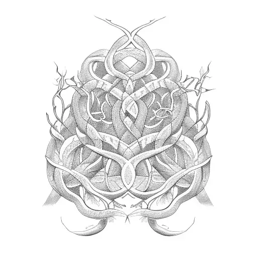 Long Line Of Thorny Vines And Snakes