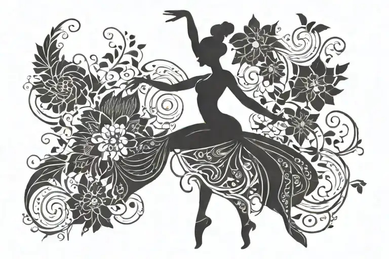 Incorporate Intricate Leaf And Flower Patterns Into A Graceful Dancer Silhouette