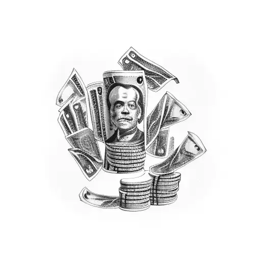 A Smoking Money Gun Surrounded By Stacks Of Cash