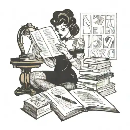 A Vintage Burlesque Dancer Reading A Book Surrounded By Art Supplies