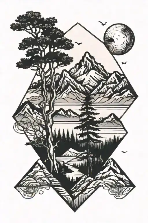 Mountains And Trees Colors Sunset