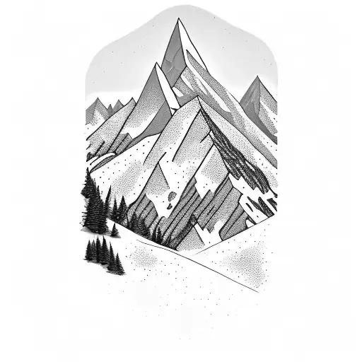 Mountain Range With Skier Carving Down The Slope