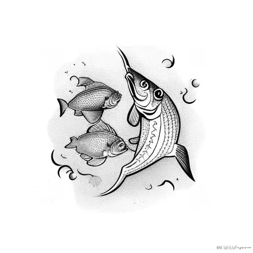 Fish Outline With Man Fishing Inside Scenery