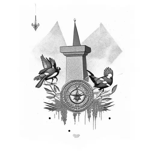 Magpie & Roman Numerals & Washington Monument & Flowers