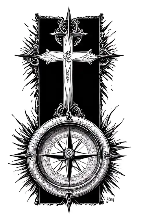 Compass With Christians Cross In The Background