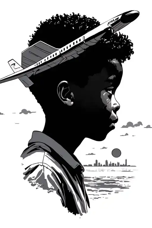 Skyline Plane Sun Rise Young Boy Looking At It