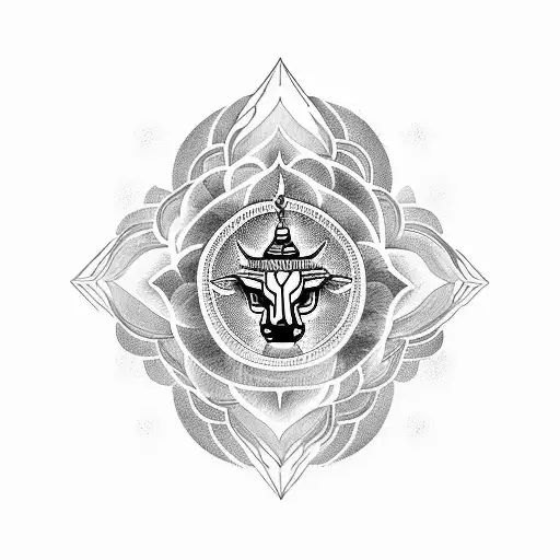 A Mandala-inspired Tattoo Of A Mountain Range With A Silhouette Of Shiva Meditating At The Peak