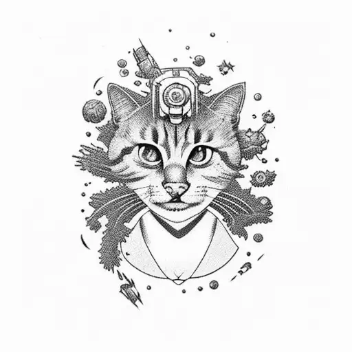 Sci Fi Rockets To Mars Vintage Floral Cats