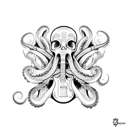 An Octopus Playing A Guitar With A Skull-shaped Body