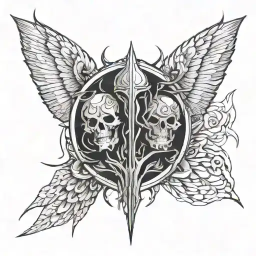 A Tattoo Representing The Duality Of Life Inspired By Slipknot's Concept Using Berserk Manga Style