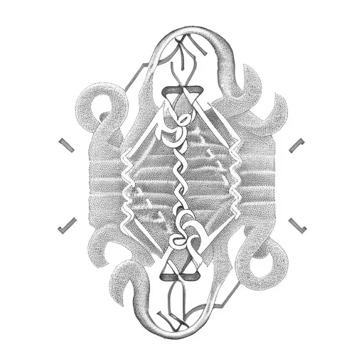 A Blackwork Tattoo Of A Dna Helix Merging With A Treble Clef Symbol