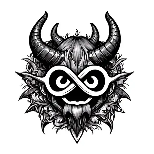 Combine The Infinity Symbol With The Devil Emoji In A Blackwork Style
