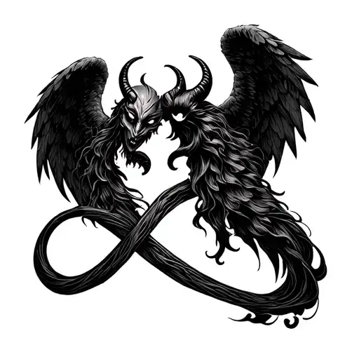 Combine The Infinity Symbol With The Devil Emoji And Angel Emojibin A Blackwork Style
