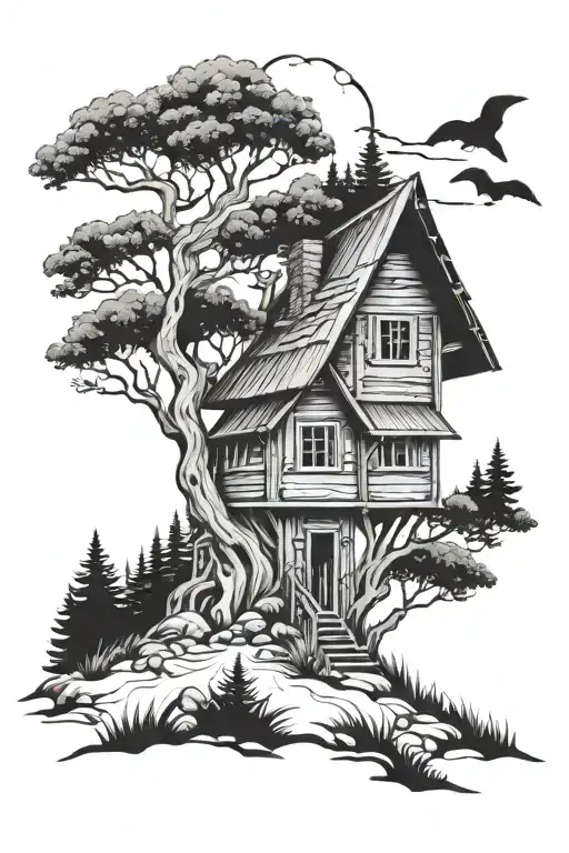 Old Hut In A Scary Forest Scene