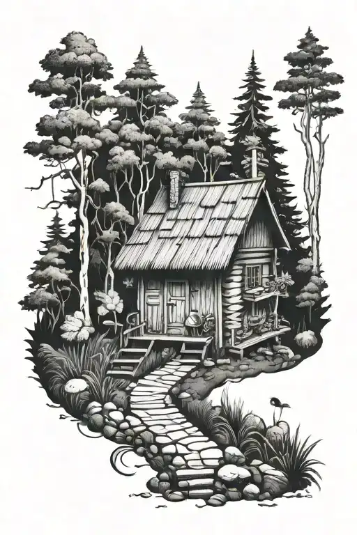 Hut On Chicken Legs In A Dense Forest Scene With A Hidden