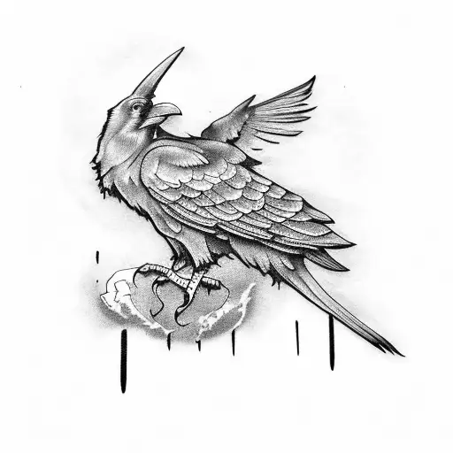 Raven With An Upside Down Cross In Its Mouth