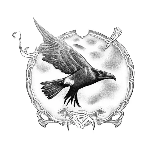 Raven Standing On A The Handle Of An Axe