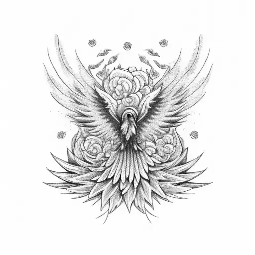 A Mechanical Phoenix Surrounded By Blooming Flowers