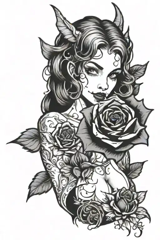 Succubus Smiling And Holding A Black Rose