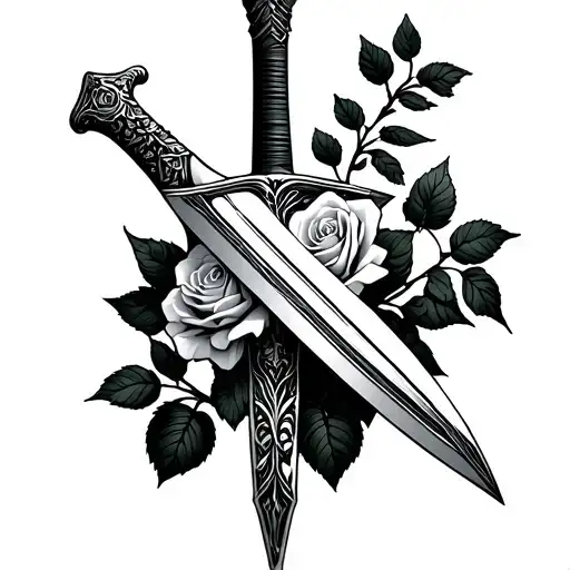 Sword With A Vine With Fallen Roses
