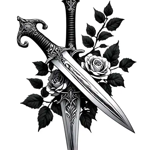 Sword With A Vine With Fallen Roses