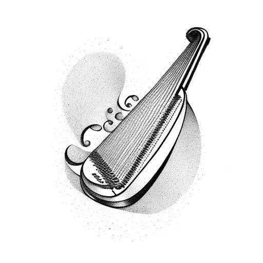 A Minimalist Design Of A Harp Guitar And Piano Keys Forming A Rainbow Shape