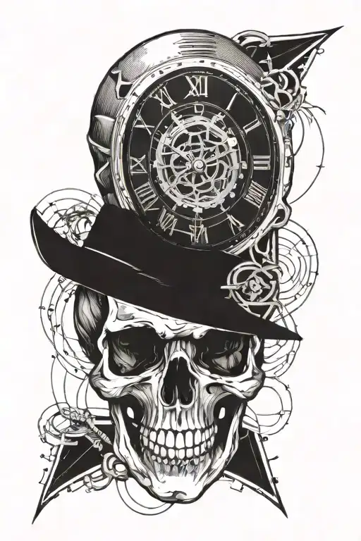 A Skull With Lines Of Communication With Time Piece