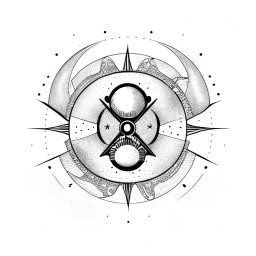 Moon With Sun With Astronaut With Compass