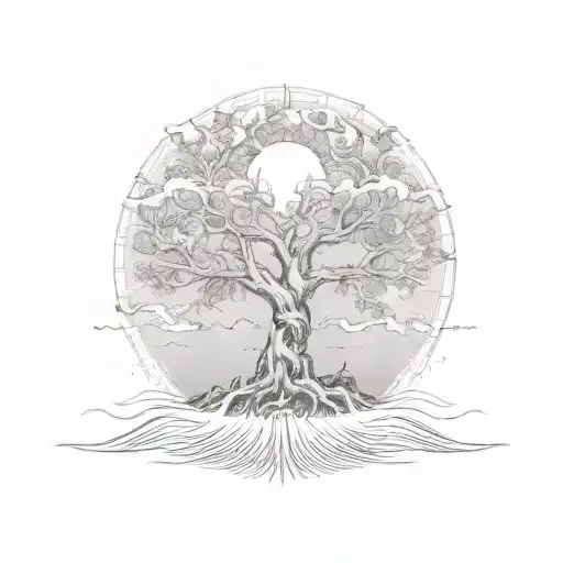 Tree Of Life With Ocean Wave And Scorpion