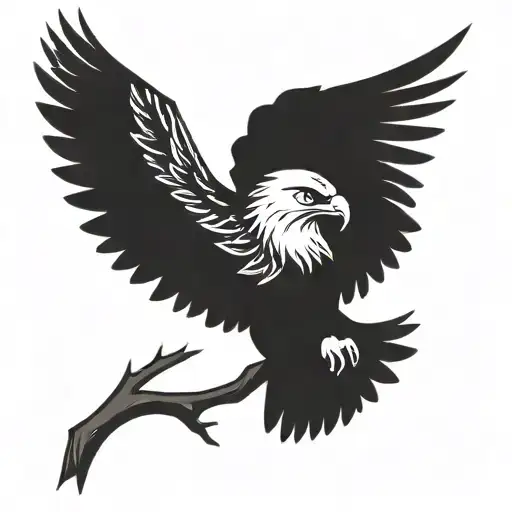 Eagle With Wings Spread On Branch