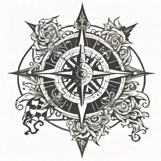 Compass Rose On A Chess Board And Figure