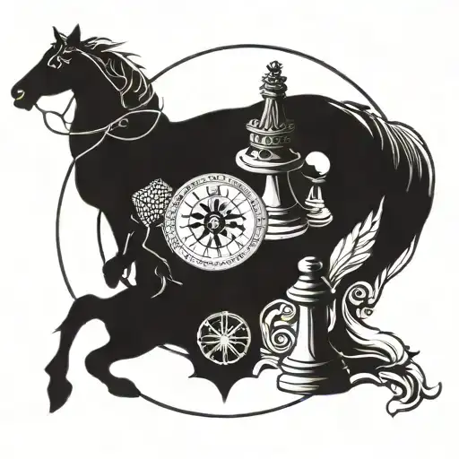 Chess Borad And Compass Rouse And Figure Horse In The Midle