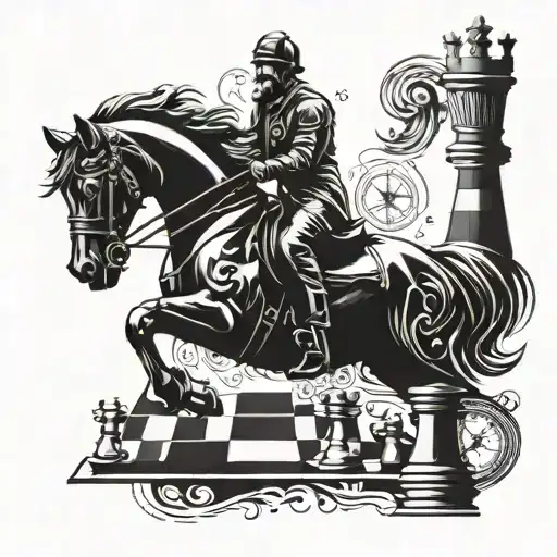 Chess Borad And Compass Rouse And Figure Horse Jumping
